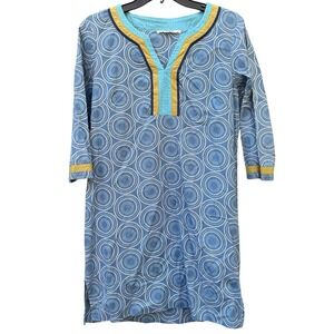 Boden Women's Blue Cotton Dress Boho Coastal 3/4 Sleeve Size 8 Artsy Lightweight